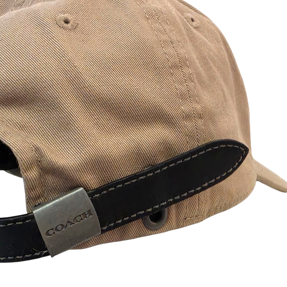 Coach New York Tan Baseball Cap Embroidered Logo Leather Strap Metal Hardware - Picture 14 of 16